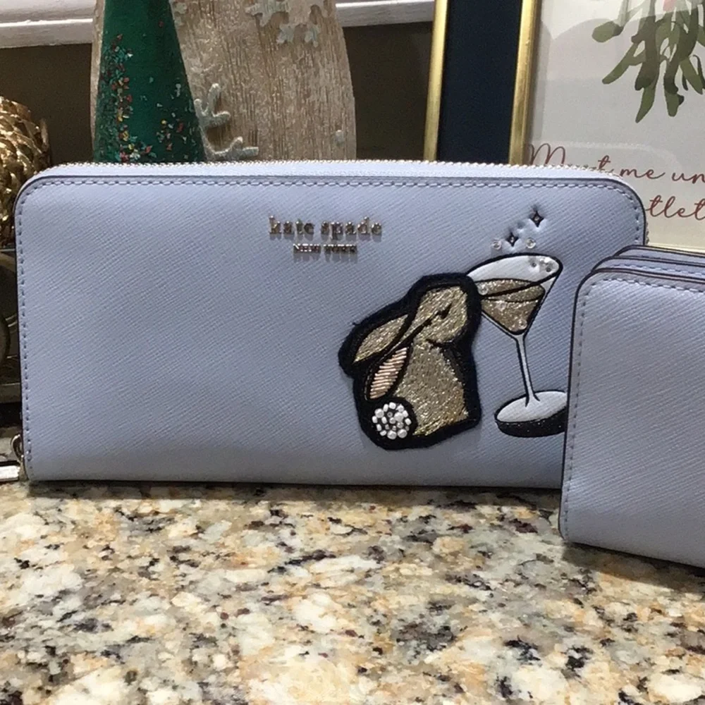 NEW Kate Spade Bun bun Martini Long Wallet & Compact Wallet SET!!! Rabbit Bunny